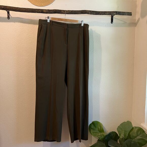 Coldwater Creek Olive Green High Rise Relaxed Wide Leg Trouser Pants Size 12 - Picture 2 of 13